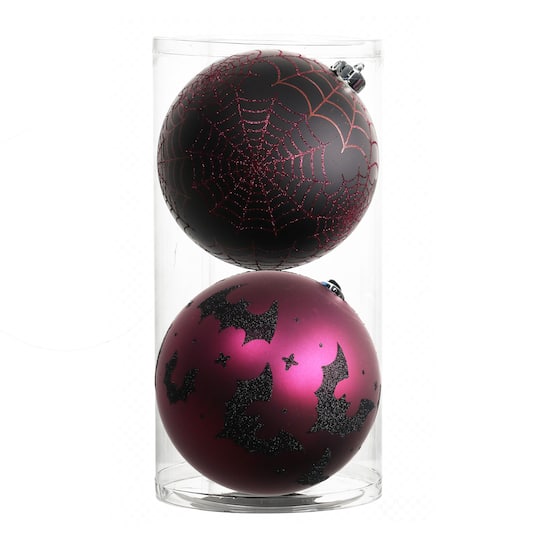 2 Pack 6" Black & Purple Glitter Shatterproof Ball Ornaments by Ashland®